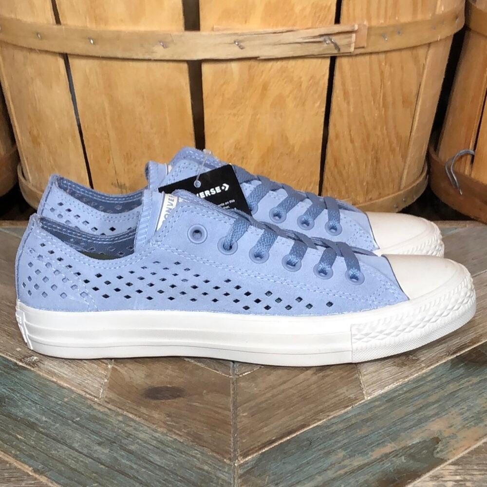 Converse All Star Ox Perforated Glacier Grey Blue Suede Sneakers Womens Size 7.5